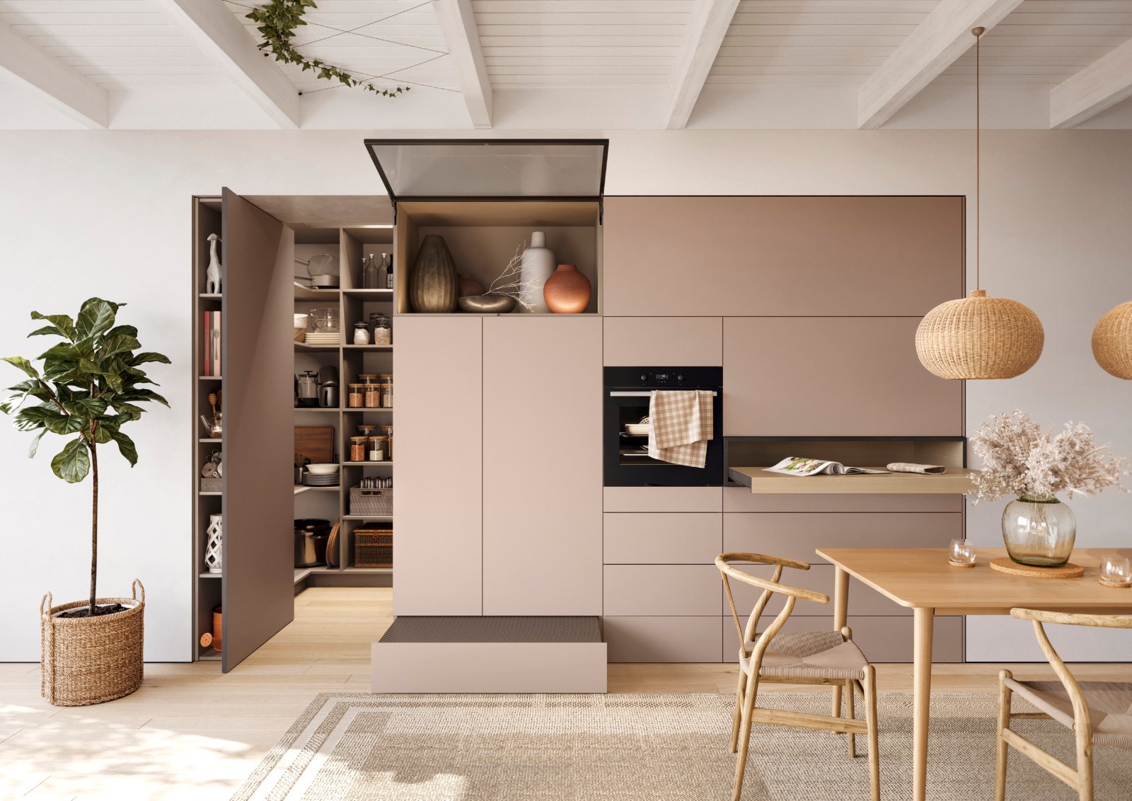 Tall units and pantry, the cabinet fronts shown in Cupria Slate F237 ST76